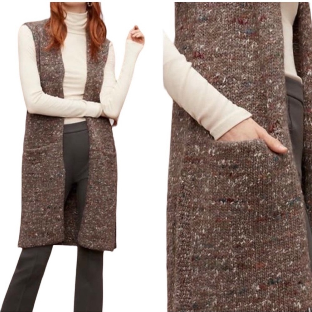 Aritzia Wilfred Dunkirk Gray Knit Open Cardigan Vest Alpaca Wool Silk